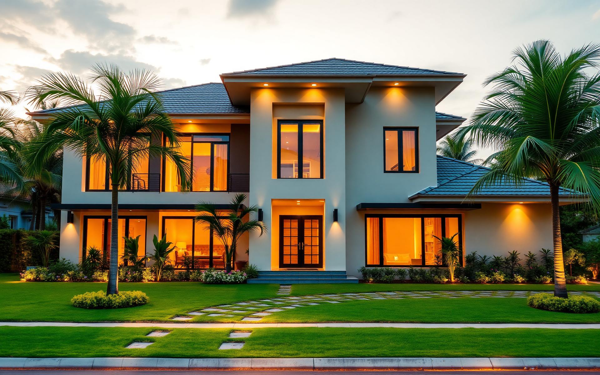 Beautiful modern home at golden hour
